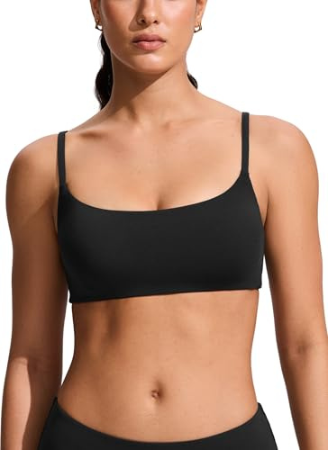 CRZ YOGA Bikini da Donna Top Regolabile con Spalline Sottili Top da Bagno Scoop Neck Imbottito Nero 44