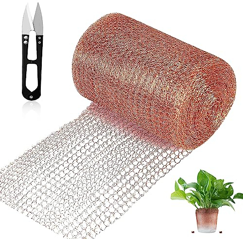 Nastro di rame contro lumache, rete in rame, 127 mm x 12 m, protezione contro lumache, con forbici, in rame puro, distillazione, griglia in rame, protezione per piante per casa e giardino
