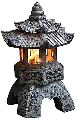 Naisicore Solar Pagoda Statues, 10.2inch Resin Japanese Pagoda Sculpture with Solar Lantern, Zen Garden Waterproof Landscape Decorative Ornament for Patio Porch Yard Art Decor (Style 1)