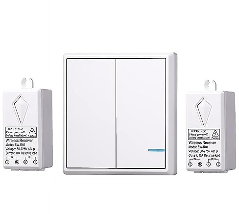 Meichoon Kit d’interrupteur d’éclairage sans fil Télécommande intelligente intérieure extérieure Aucun câblage mural requis pour les ventilateurs plafond 1 interrupteur bidirectionnel + 2 récepteurs
