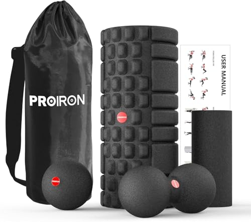 PROIRON Faszienrollen Set mit 3D-Texturmassage, Faszienrolle Wirbelsäule/Mini-Faszienrolle/Faszienball/Duoball, Faszien Set für Rücken, Wirbelsäule, Pilates mit Training Posters und Turnbeutel