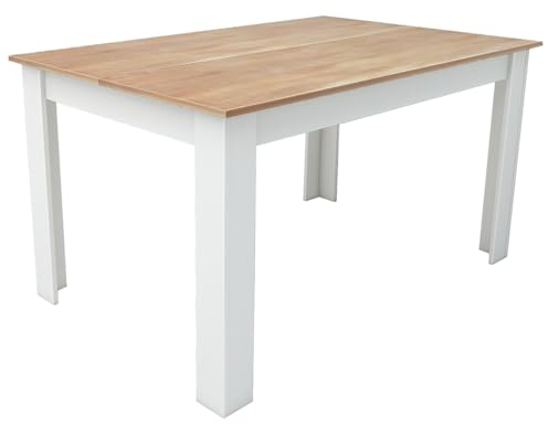 edihome, Mesa Comedor, 138 (Largo) x 90 (Ancho) x 75 (Alto), Modelo Denver, para salón, Cocina, Acabado Blanco y Cambria (Blanco/Madera)