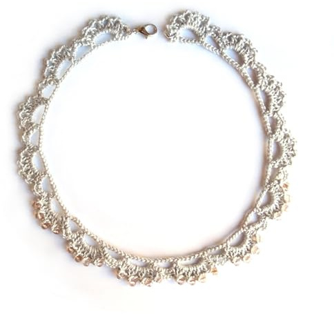 collana grigia da donna, Gioielli all'uncinetto, girocollo di pizzo con cristalli di vetro, Made in Italy, Bijoux da donna, Lavorazione Artigianale