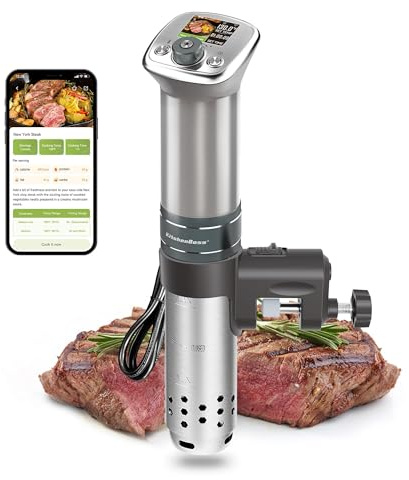 KitchenBoss Wifi Sous Vide Cooker: Ultra-quiet Sous Vide Machine Built-in Color Display Recipes Waterproof, 1100 Watts Sous-vide Immersion Circulator Precision Cooker Magnetic Knob APP Control, Silver