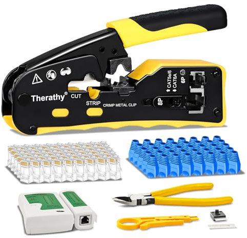 Therathy Kit de herramientas de crimpado RJ45, kit de crimpadora de cable de datos modular de trinquete