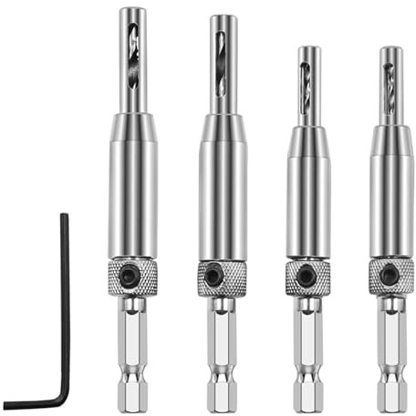 4 Piece Hinge Drill Centring Drill Bit Guide Set, Centering Drill Set Hinge Hardware Woodworking Adjustable Door Window Drill Bit with Allen Key, for Furniture Kitchens Woodworking