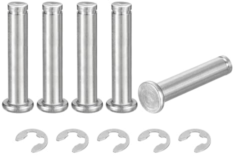 sourcing map 5Set M8x40mm 304 Stainless Steel Cylindrical Shaft Snap Ring Locating Pin, Flat Head Grooved Hinge Cylinder Position Pin with E Clip Retaining Ring, Silver