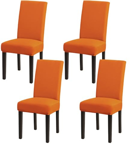 mafudoxi Stuhlhussen 4er Set, Stretch Abnehmbare Waschbar Stuhlbezug, Stretch Stuhlhusse mit Gummiband, für Hotel, Bankett, Restaurant, Haus, Party, Hochzeit(Orange, 4Stück)