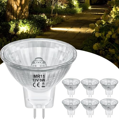 Nioclerce GU4 MR11 5W 12V - 6 Pack MR11 Halogen Bulb with GU4 Base, Dimmable MR 11 Bulb 2800k Warm White, Long Lasting MR 11 12V 5W Bulbs for Accent, Track Lights, Precision Halogen Fiber Optic Bulbs