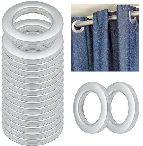 36 Piezas Anillos de Cortina con Ojales Plastico, Scettar Anillas para Cortinas Circular, 42 mm Diámetro Interior, para Sala de Estar, Baño, Dormitorio (Plata)