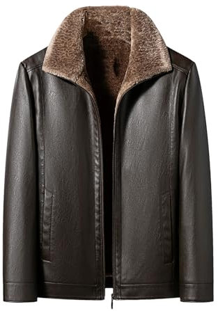 Hgvcfcv Herbst Winter Herren Schaffell Jacke Business Casual Mode Mitteljunge Lederjacke, 2365-Coffee, M