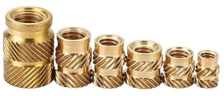 Einpressmuttern Messing-Hot-Melt-Einsatzmuttern, Heizformen, Kupfer-Gewindeeinsätze, Mutter, SL-Typ, doppelte Köper-Rändel-Einspritz-Messingmutter, M3, 100 Stück(M3 X D4.6 X L3.6)