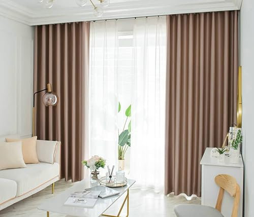 Mesnt Gardinen Blickdicht Lichtdurchlässig, Hellbraune Verdunkelungsvorhänge mit Ösen Thermovorhänge für Schlafzimmer und Wohnzimmer102 x 183 cm
