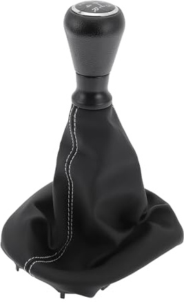 INFINAUTO 5-Gang-Schaltknauf mit Abdeckung, Getriebestick-Schaltknauf für Peugeot 206 für Peugeot 207 Kunststoff-Kunstleder Schwarz Weiß, 1 Stück