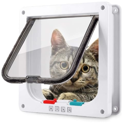 Chatière pour Chat Intérieure,Porte Chats Baie Vitrée Coulissante,Porte Baie Vitrée Coulissante, Chatière Imperméabiliser avec Verrou Rotatif à 4 Voies,pour Chats et Petits