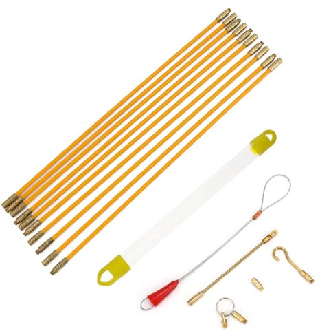 QWORK® 10 Piezas Guia Pasacables Fibra de Vidrio, Extractor de Cables con Gancho, 33 CM Juego de Varillas de Cable