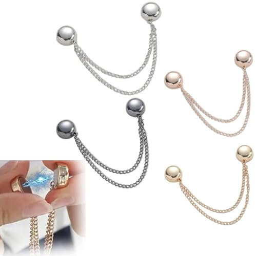 4 Stück Multifunktionale magnetische Kleidungsclips, Magnetische Kleiderklammern, Starke Hijab Magnet Pins mit Kette, Magnetische Knöpfe Clips für Kleidung, Magnete Pinless Brosche Damen (Mix)