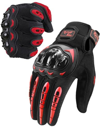 Gants de Moto Écran Tactile Doigt Respirant pour Homme et Femme, Gants de Course Motocross Anti-Glissant, pour la Course de Moto, Escalade, Motocross, Scooter et Autres Sports de Plein Air (Rouge)