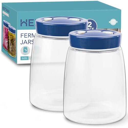 HEFTMAN Gärglas mit 1-Wege-Luftablassöffnung – 1,4 Liter, 2er-Pack – ideal für die sichere Gärung für Kefir, Kimchi, Sauerkraut, Sauerkraut, Sauerteigstarter, Hafer über Nacht – Gärgläser x 2 (blau)