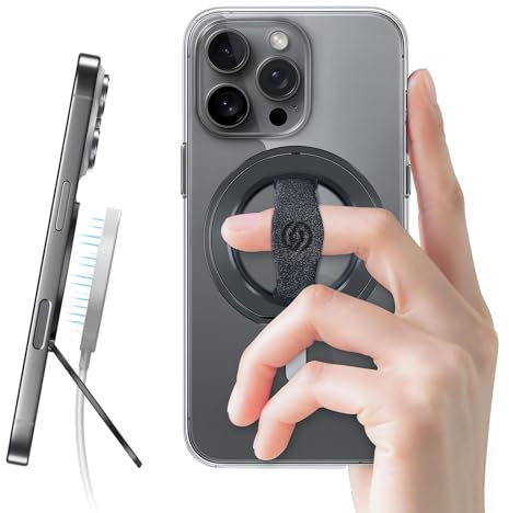 EWA MagOne 3rd Gen [Compatible with MagSafe] Phone Grip Stand with Finger Strap, Removable Magnetic Ring Holder Kickstand Loop, for iPhone 16, 15, 14, 13, 12 Series - (Black)