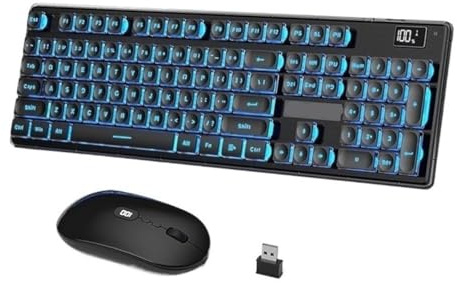 MDWZH Tastiera e Mouse Set Tastiera E Mouse Wireless, Tastiera Retroilluminata Ricaricabile con Display del Livello della Batteria Combo Tastiera e Mouse(Black)