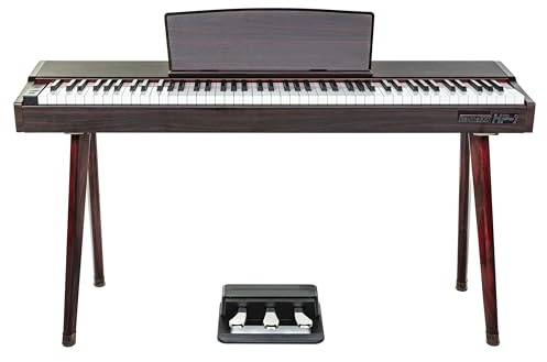 Keymaxx HP-1 Digital Piano, 88 Tasten Hammermechanik, hervorragender Klang, MIDI I/O, USB, 2 Kopfhöreranschlüsse, inkl. 3-fach Pedal, dunkelbraunes Design, ideal für Anfänger und Profis