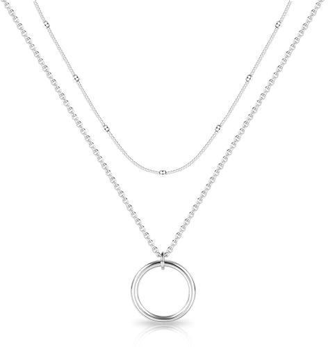 Halskette Damen Gold Silber 925 Layered Mehrschichtig Halsketten Geschenk | Halskette Damen Gold Silber 925 Layered Perlen Herz Zirkonia Tropfen Viereck Runder Anhänger Modeschmuck Hypoallergen
