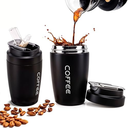 Taza termica cafe para llevar 350 ML | Antigoteo | Vaso termico antideslizante sin BPA | Aislamiento acero inoxidable doble pared | Taza termica con tapa hermetica | Vaso termo cafe para llevar