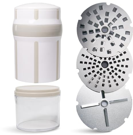 evergrate® EasyGrater Eisbär - Multifunktionale Küchenreibe mit Drehmechanismus, 3 Edelstahl Reibeinsätze, Auffangbehälter - Für Käse, Schokolade, Gemüse & mehr - Spülmaschinenfest, Robustes ABS