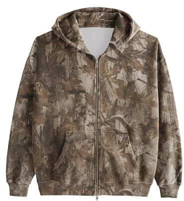 MSBESYOR Womens Mens Camo Zip Up Hoodie Maple Leaf Print Oversized Hooded Sweatshirt Fleece Long Sleeve Jacket