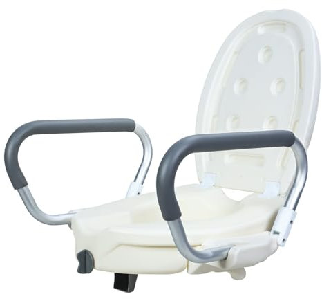 qorkhogr Rialzo per WC rialzato con maniglie, alzata per sedile WC con coperchio, alzate per sedile WC per anziani, alzata per WC con maniglie, sedile WC per disabili, bianco 1 set