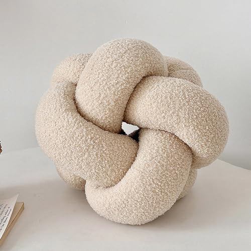 Liemuao Knotenkissen, Sofakissen aus Plüsch, 3D-Kugelkissen, Knoten, Spielzeug, handgewebt, Kawaii, Heimdekoration, Plüsch, 30 cm (beige)