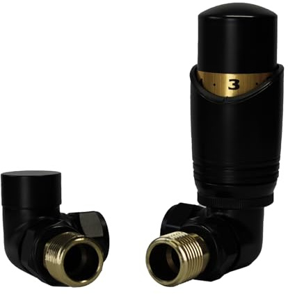 Sidato Caldo Lot de vannes d'angle thermostatiques pour radiateur avec système de verrouillage Noir Idéal pour radiateurs verticaux