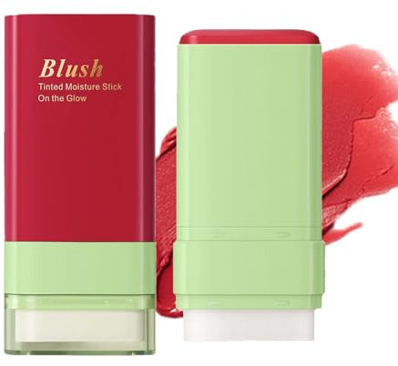 EONFAVE Bastone rosso 2 in 1, blush stick con spazzolino, impermeabile, a lunga durata