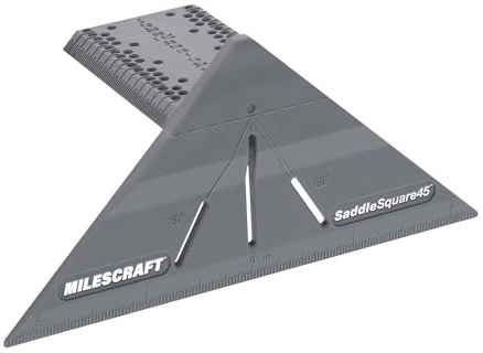 Milescraft 8415 Saddle Square 45 Compact Layout Square for Woodworking – 45/45 and 45/90 Degree Miter Saddle Carpenter Square Angle Measuring Tool Multifunction Scriber Woodworking Tools for Carpentry