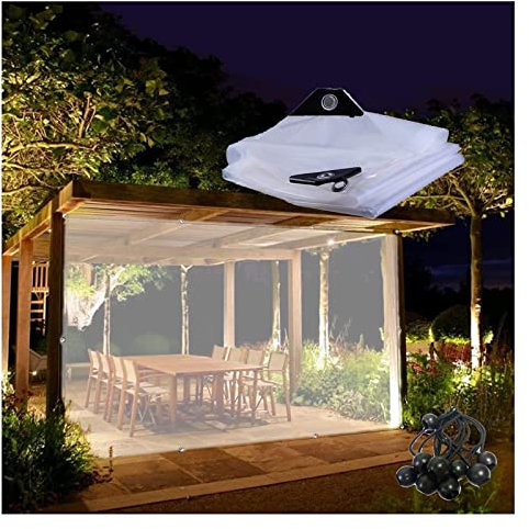 Rideaux de Toile Transparents Imperméables pour Pergola Extérieur Patio Porche Gazebo Garage Panneaux Latéraux en Toile Transparente avec Oeillets Rideaux de Division de Toile 16x15