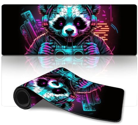 LLONGKT Tappetino per mouse Radio Panda Long XL, tappetino per mouse, tappetino da ufficio, superficie in tessuto impermeabile e base in gomma antiscivolo (30 x 80 cm)
