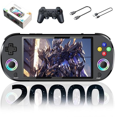 M22 Pro Console de Jeu Portable Retro,20000+ Jeux,30+ émulateurs,Console de Jeu vidéo Portable Système EmuELEC,Écran RVB Couleur IPS de 5 Pouces,avec Contrôleur sans Fil 2.4G,3000mAh (Noir-64G)