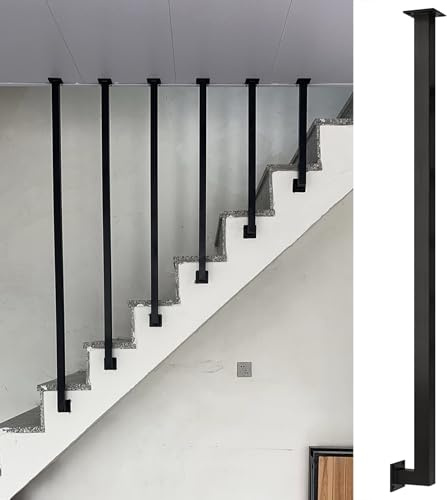 Ringhiera per scale a forma di L per interni ed esterni, corrimano per scale a soffitto in metallo da 30-150 cm maniglia di sostegno di sicurezza antiscivolo, parapetto per scale in ferro battuto nero