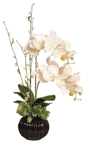 SdaryWare Fleurs artificielles de phalaenopsis en Tissu de Soie, Fleur Artificielle avec Vase en Porcelaine, Ensemble d'orchidées artificielles en Pot de 48 cm, Fausses