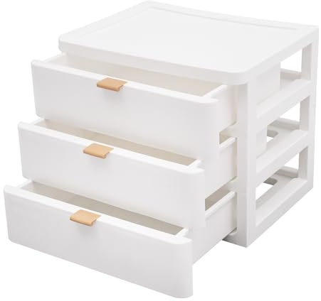 Schubladen Organizer Aufbewahrungsbox, mit 3 Schubladen und Ablagefläche, weiß, aus PP-Material Kompakter Schreibtisch Organizer für Büroorganisation, Kosmetikaufbewahrung und Home Office