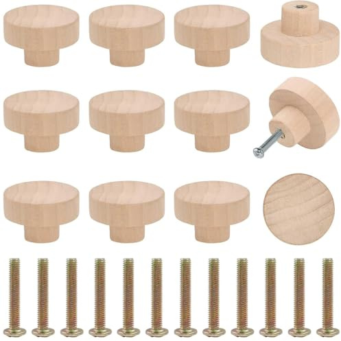 12 Pièces Boutons De Meuble En Rotin Bois, Poignée Meuble Bois, Bouton De Tiroir, Poignee De Meuble Cuisine, Boutons De Meuble Rond En Bois, Bouton De Meuble Bois Pour Chambre Cuisine Bureau