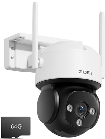 ZOSI C290 4K 8MP UHD Wired WiFi Security Camera Outdoor Indoor, Plug-in Pan/Tilt IP Camera, AI Human Face Vehicle Detection, Auto Tracking, Night Vision, Siren Alarm, 2-Way Audio, 64GB Memory Card