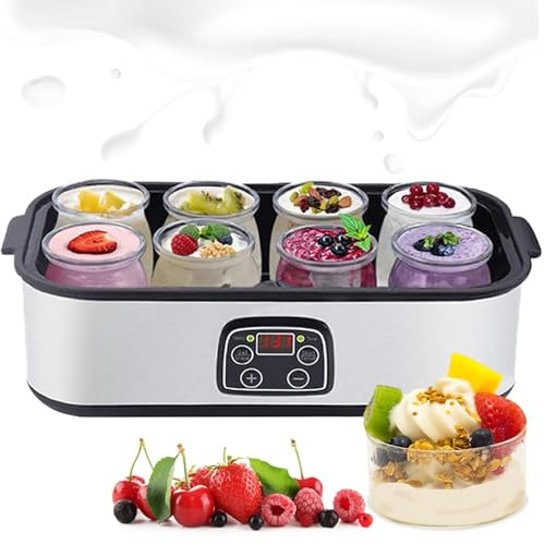 Yogurtera automática,yogurtera eléctrica multifunción con 8 o 12 frascos de Vidrio,máquina fermentación Multifuncional con Pantalla LED,Control Temperatura y Tiempo Ajustables(1400ml)