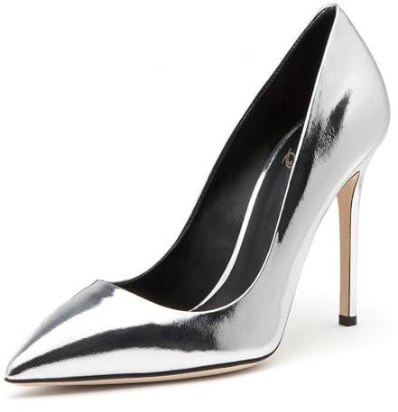 Scarpe Eleganti da Donna con Tacco a Spillo e Punta a Punta,Comode Décolleté Eleganti Senza Lacci Splendide Scarpe con Tacco in Vernice Lucida per Matrimoni Feste e Banchetti,Argento,37 EU