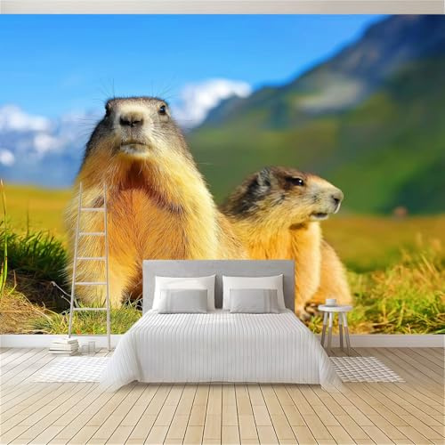 Genérico Fotomurales Naturaleza Montañas Animal Marmota, 150 x 105 cm (An x Al) Papel Pintado No Tejido - Amarillo Papel Tapiz para la Decoración del hogar en Salon y Cocina