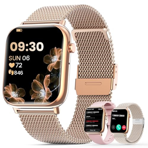 SLOKSFil Reloj Inteligente Mujer, 1.83 HD con Llamadas Bluetooth Smartwatch/24H Pulsometro/Monitor de sueño/Ciclo Femenino/100+ Deportes/IP68/Podómetro, para Android/iOS (Rosa Oro)
