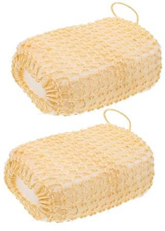 Outanaya Esponja Exfoliante Corporal Beige de Sisal Natural 2 Piezas Limpieza y Circulación Banda Elástica y Cordón para Baño en Casa para Niños