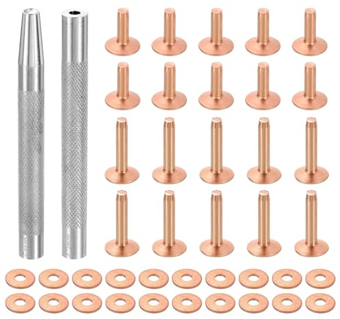 QUARKZMAN 20 Juegos Remaches y Rebabas 12x4x12mm y 12x4x19mm Tono Cobre | de Cobre, Sujetadores Sólidos, para Cuero, con Herramienta de Remachado, para Suministros de Manualidades DIY