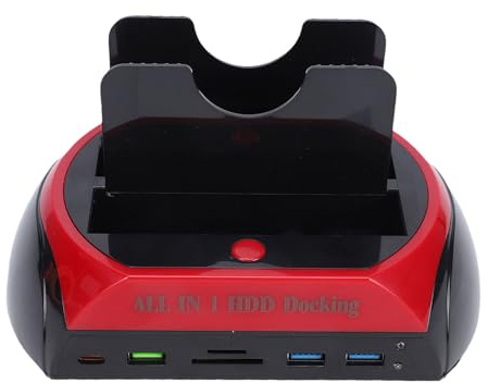 ZDAGELD Estación de Acoplamiento de Disco Duro de Doble Bahía, Copia de Seguridad con un Toque, Lector de Disco Universal, Lector de Tarjetas Múltiples, Compatibilidad de (Enchufe Europeo)